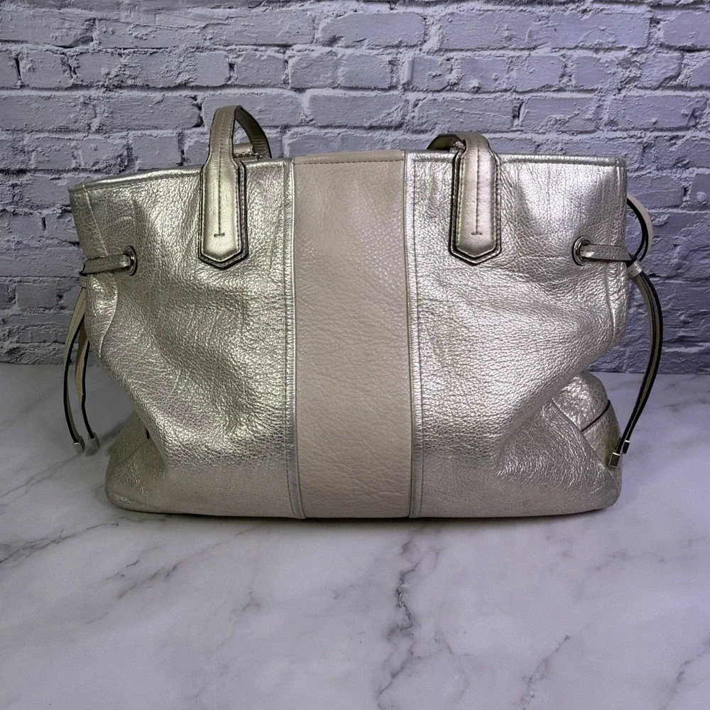 Coach Chelsea Leather Stripe Platinum Charlie ToteBag Purse J1126‎ 18962